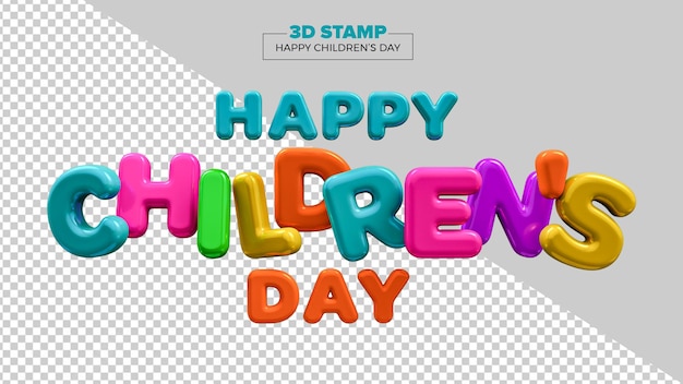 Psd Happy Childrens Day 3d Renderowanie Stempla W Przezroczystym Tle