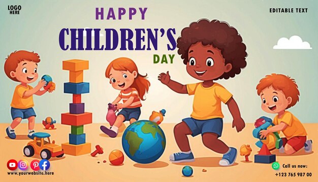 PSD psd happy childrens day wish template for social media postser and banner