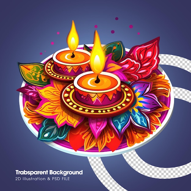 Psd happy diwali design elementi di illustrazione 2d