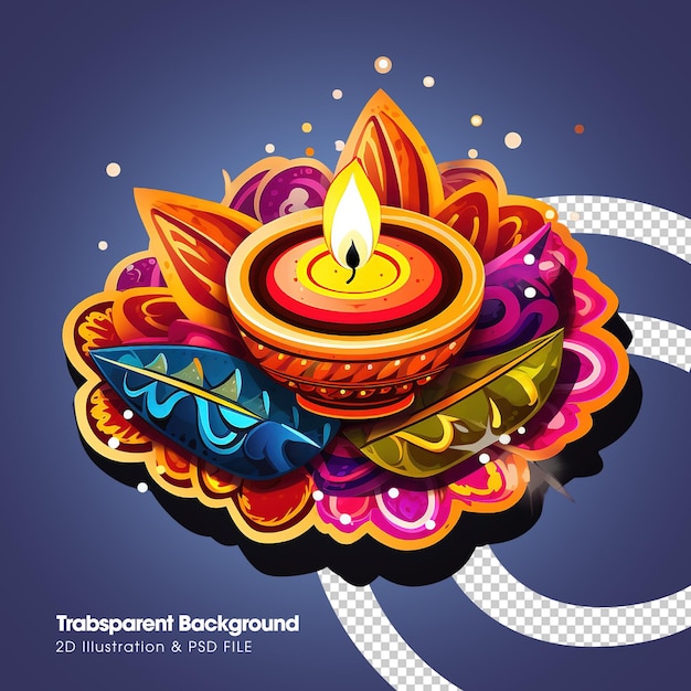 Psd happy diwali design elementi di illustrazione 2d