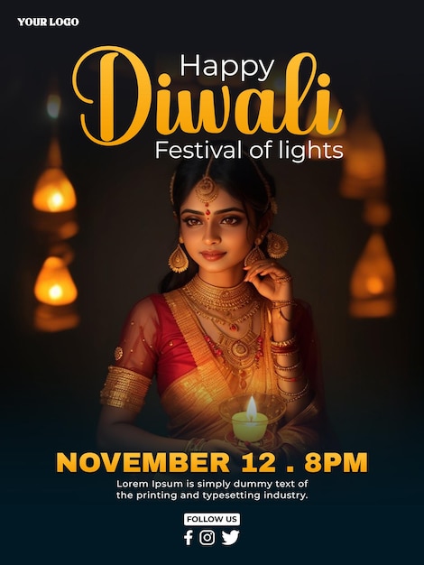 PSD psd happy diwali festival celebration poster design