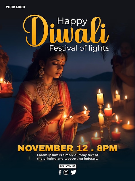 Psd happy diwali festival celebration poster design