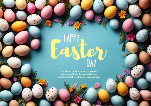 Psd happy easter banner template with eggs background