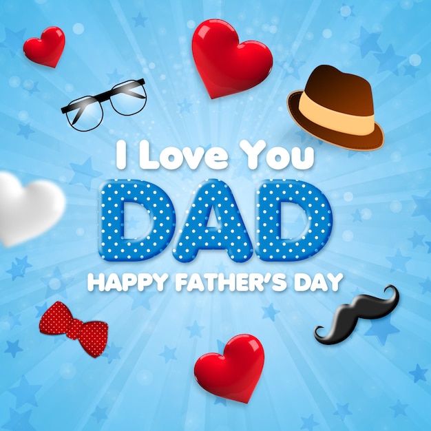 Psd happy father's day background with 3d hearts