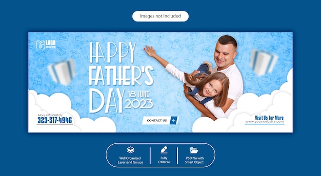 Modello di banner di copertina di facebook per la festa del papà felice psd