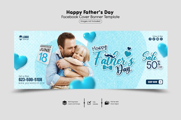 Modello di banner di copertina di facebook per la festa del papà felice psd