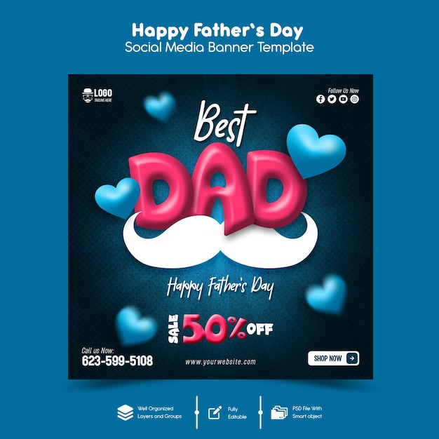 Psd happy father's day social media banner template