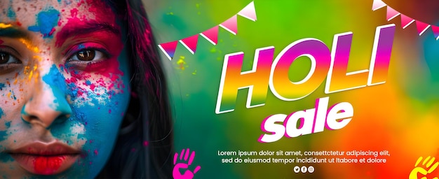 PSD psd happy holi discount sale banner design for social media post with colorful holi editable text