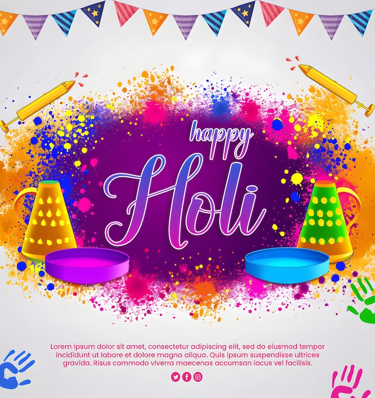 PSD psd happy holi editable text design for holi party invitation pass with colorful holi powder