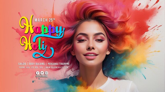 PSD happy Holi festival banner design with background image