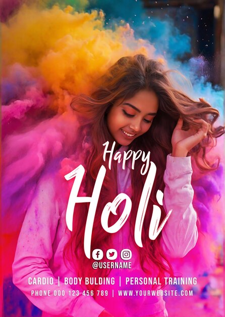 PSD psd happy holi festival banner design con immagine di sfondo