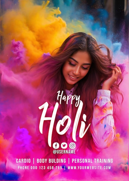 Psd happy holi festival banner design con immagine di sfondo