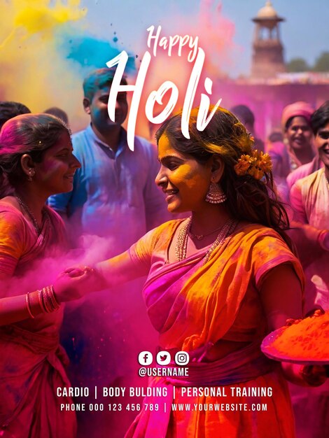 PSD psd happy holi festival banner design with background image