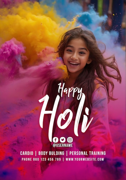 PSD psd happy holi festival banner ontwerp met achtergrond afbeelding