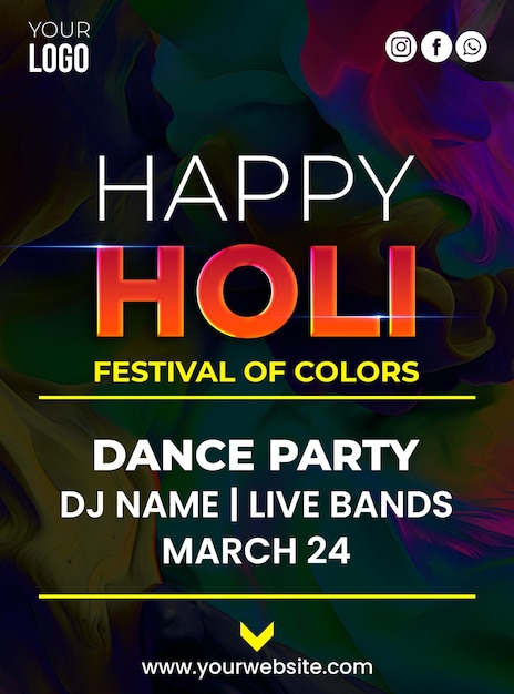 Psd happy holi festival of colors social media post template