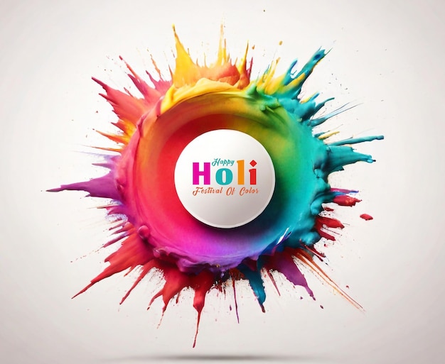 Psd happy holi modello con sfondo esplosione di polvere colorata