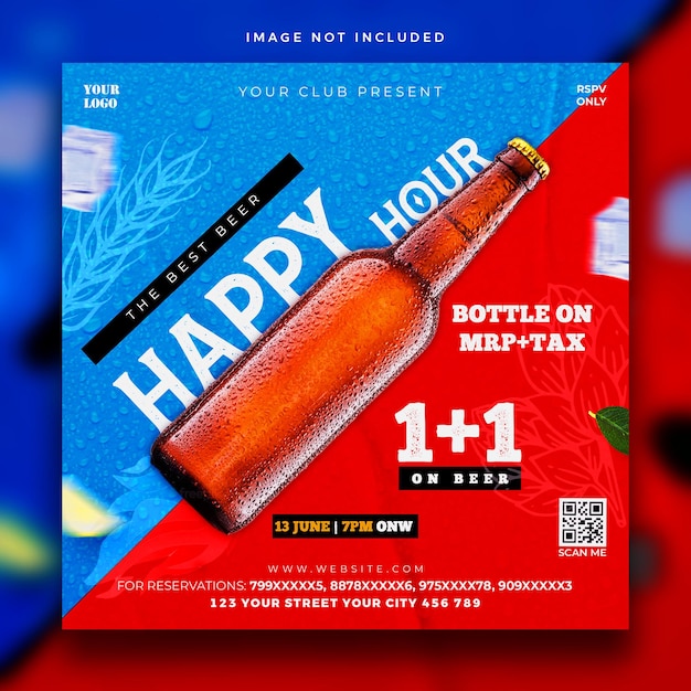 PSD psd happy hours for restaurant cafe bar social media post or flyer promotion template