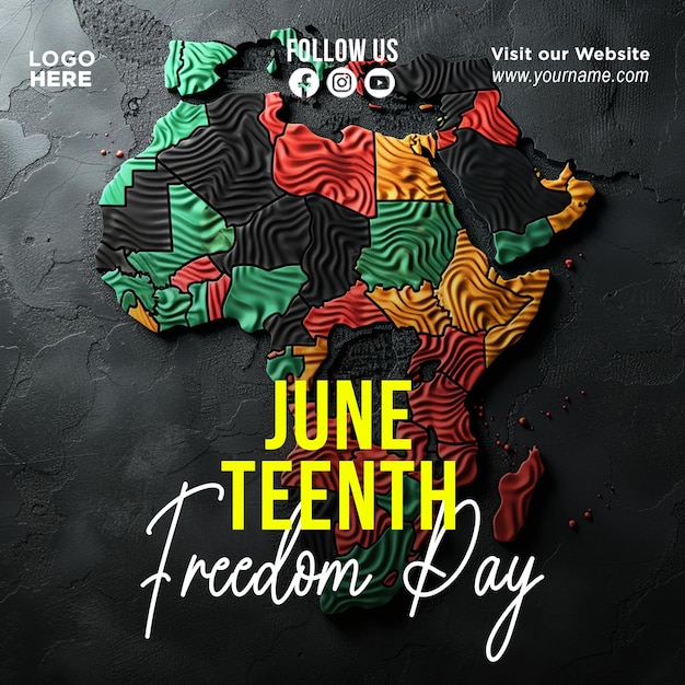 Psd happy juneteenth freedom day 19 giugno disegno modello di banner per i social media con immagine ai