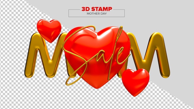 PSD psd happy mothers day 3d render mom sale geïsoleerd in transparante backgroun