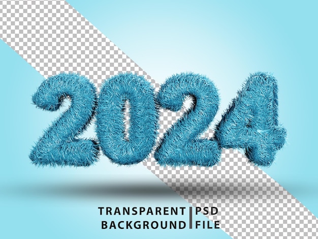 Psd happy new year 2024 3d rendered with a transparent background