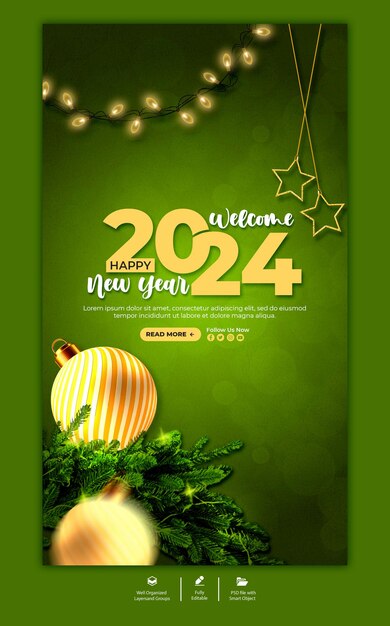 PSD psd счастливого нового года 2024 шаблон истории instagram