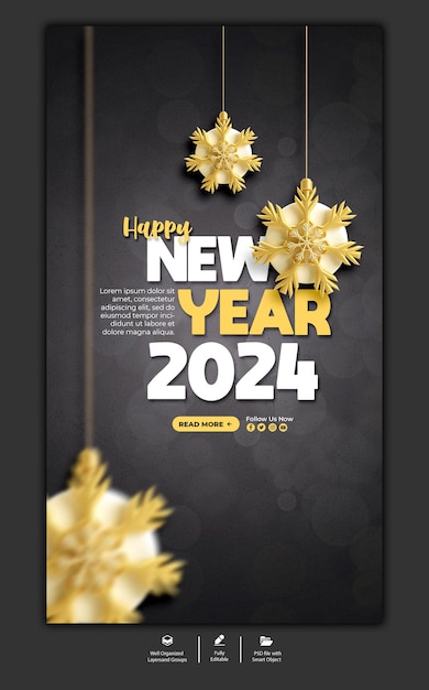 PSD psd happy new year 2024 instagram story template