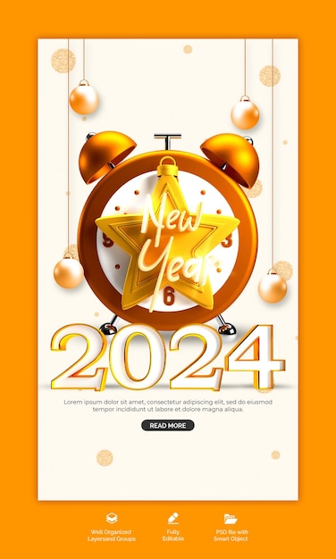Psd happy new year 2024 instagram story template