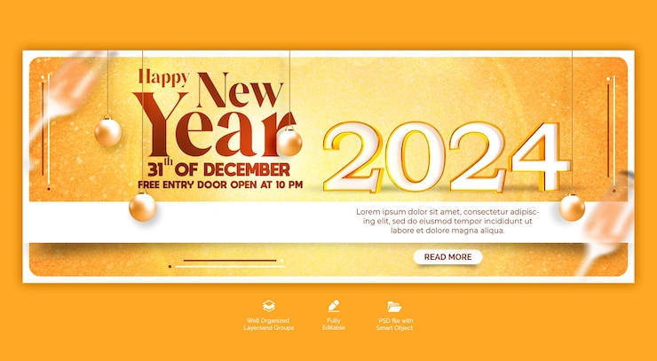 PSD psd新年あけましておめでとうございます 2024年ソーシャルメディアカバーテンプレート