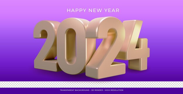 psd happy new year 2024 with soft colors isolated from background