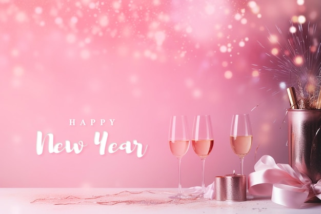 Psd happy new year background with wine in pink theme concept