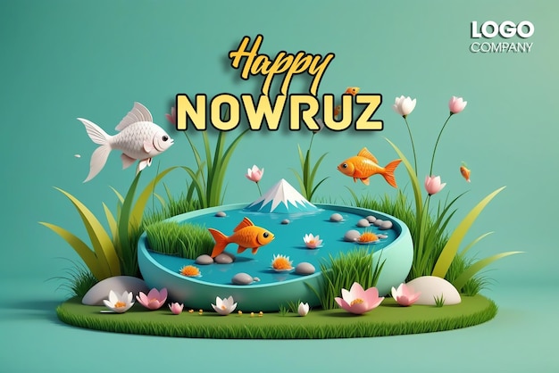 PSD psd happy nowruz day or iranian new year illustration with grass semeni