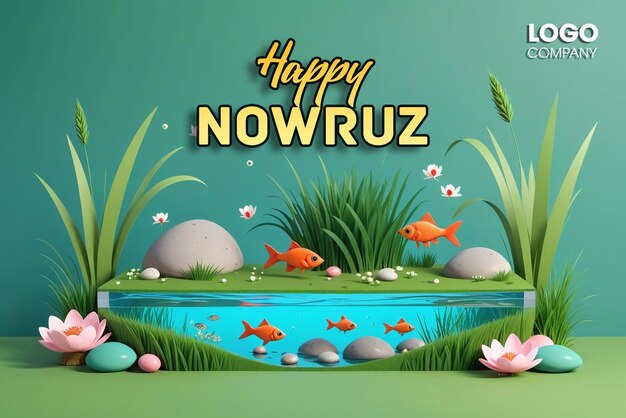 PSD psd happy nowruz day or iranian new year illustration with grass semeni