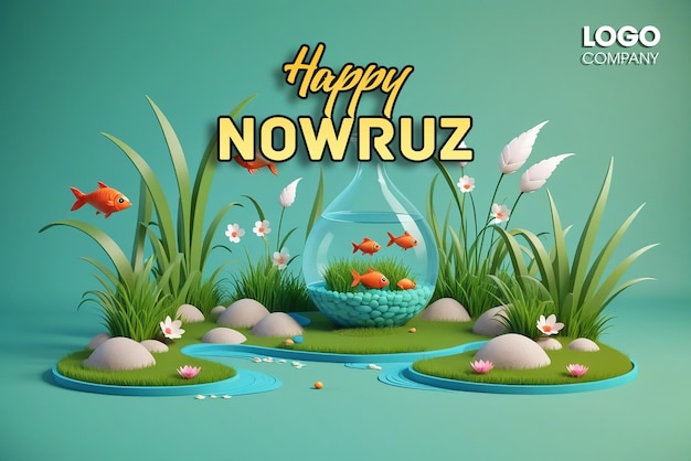 PSD psd happy nowruz day or iranian new year illustration with grass semeni