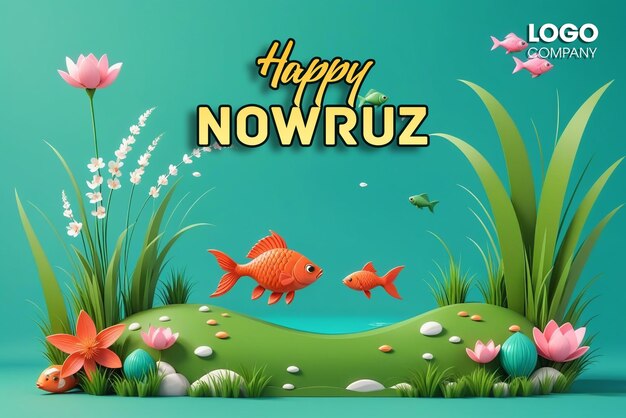 Psd happy nowruz day or iranian new year illustration with grass semeni