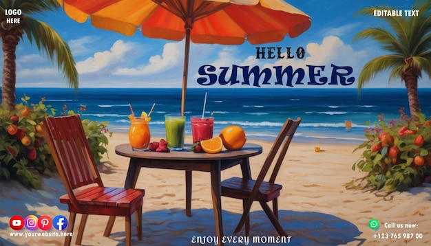 PSD psd happy summer season sjabloon voor social media poster en banner