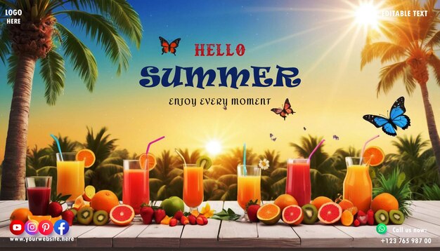 PSD psd happy summer season template for social media poster and banner