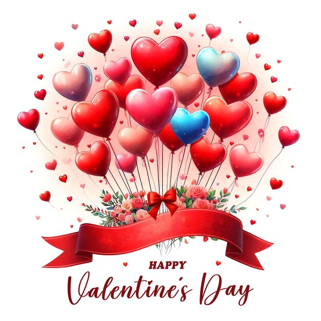 Флаг "Счастливого Валентина" с маленькими воздушными шарами в форме сердца