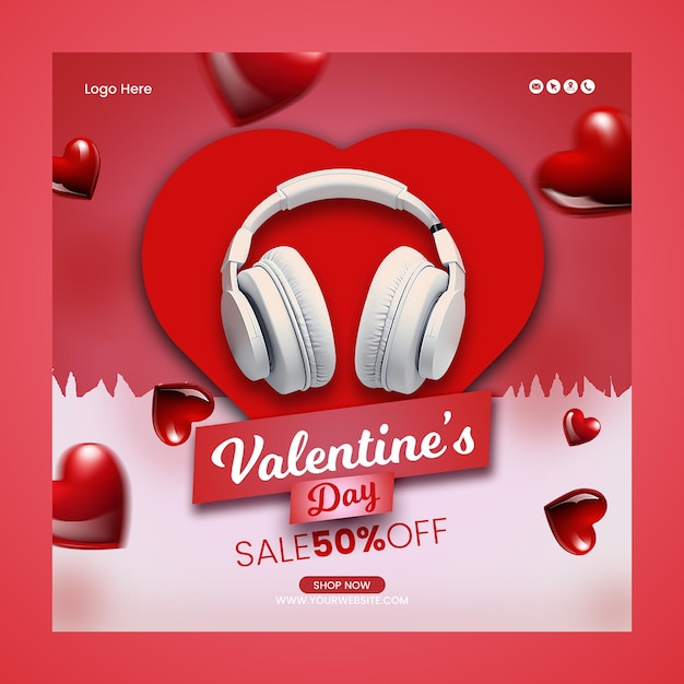 PSD 행복한 발렌타인 데이 할인 판매 인스타그램 또는 소셜 미디어 포스트 템플릿