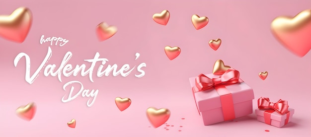 PSD 발렌타인데이 축하 카드 (happy valentine's day greeting card) - 핑크색 배경에 편집 가능한 텍스트가 있는 발렌타인의 날 배너