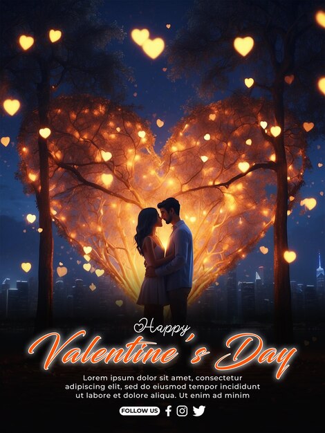 PSD modello di poster di coppia romantica per il giorno di san valentino