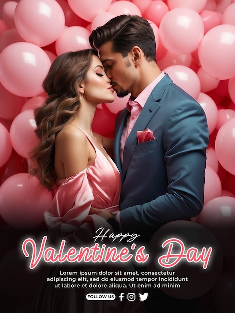 PSD modello di poster di coppia romantica per il giorno di san valentino