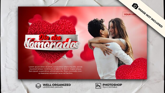 Psd happy valentines day social with 3d heart плюшевый красный