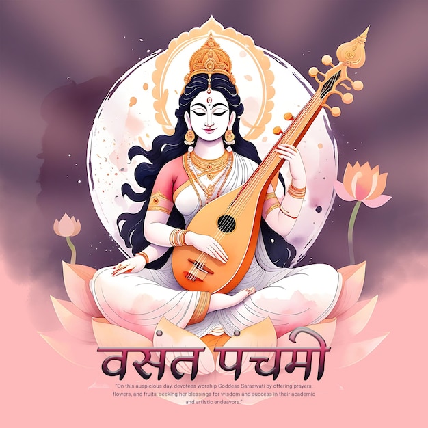 PSD psd happy vasant panchami with goddess saraswati social media post