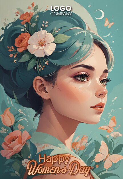 PSD psd happy womens day illustration girl with flowers