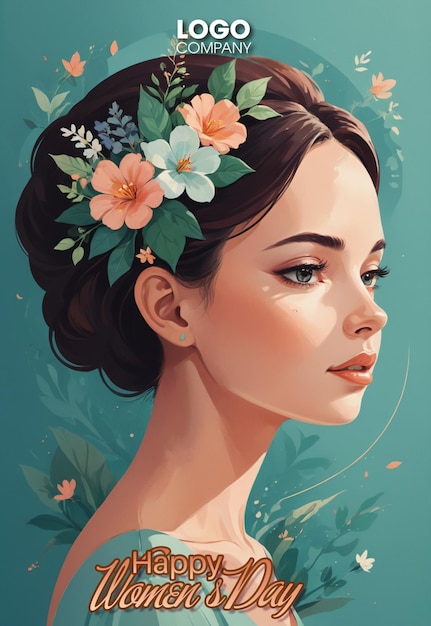 Psd happy womens day illustration girl with flowers