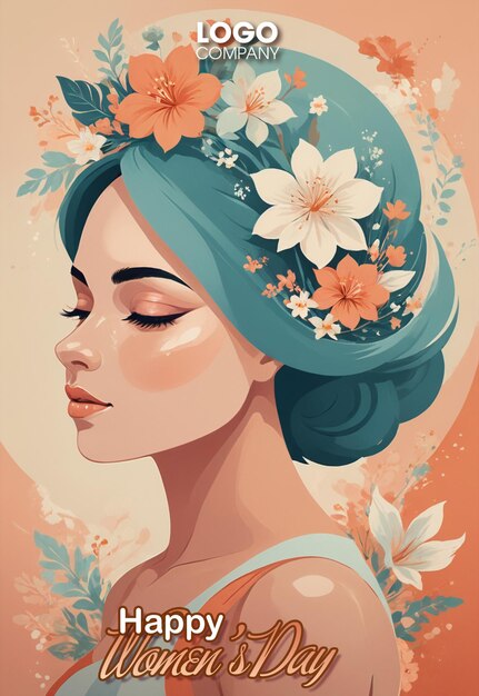 PSD psd happy womens day illustration girl with flowers