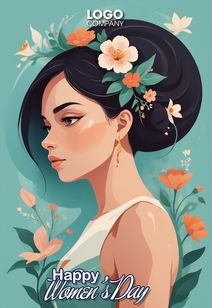 PSD psd happy womens day illustration girl with flowers
