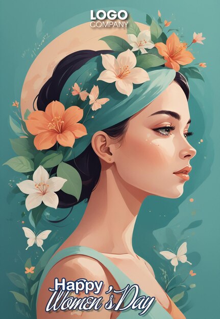 PSD psd happy womens day illustration girl with flowers