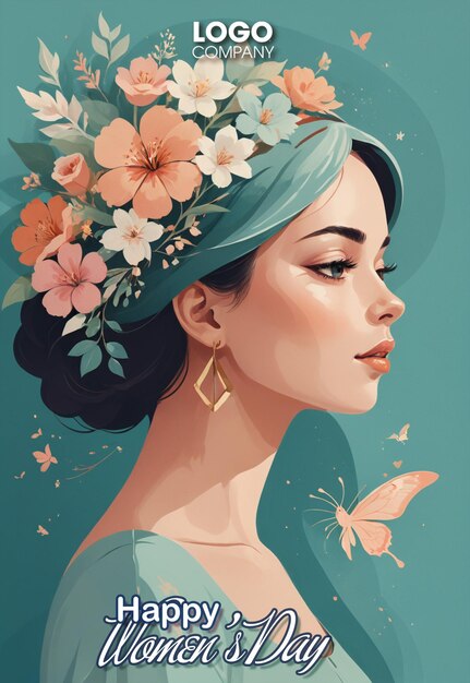 PSD psd happy womens day illustration girl with flowers