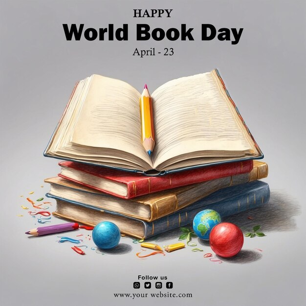 Psd, happy world book day, social media-postontwerp